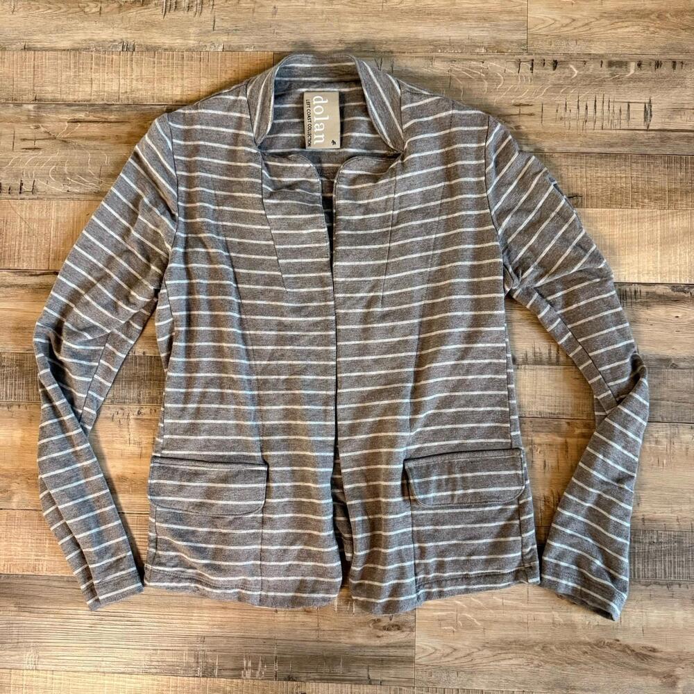 Anthropologie Dolan Left Coast Gray & White Striped Cardigan Pockets casual work